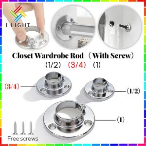 (Fast Delivery)2pcs Stainless Steel Wardrobe Rods Bracket Closet Flange Rod End Supports Curtain Rod U Shaped Rod 1Pcs