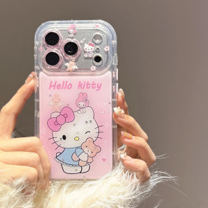 Luxury Cute Hugging Bear Hello Cat Soft Cover for iPhone 17 Pro Max 16 15 14 13 Pro Max Anti-Drop Protection Phone Case