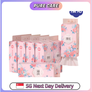 【Pure Care】 【10 Packs/Box】ManHua Pink Flower 4-Ply Tissue / Hanging Paper Towel / Hangable Napkin