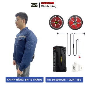 [PIN 50.000mAh Quạt 18V] Bộ Áo Điều Hòa ZASKY Nhật Bản Chính Hãng Sử Dụng Cho Người Lao Động Chạy 17 - 20 Tiếng BH Đổi Mới Phụ Kiện 1 Năm Tặng 2 Túi Đá Khô