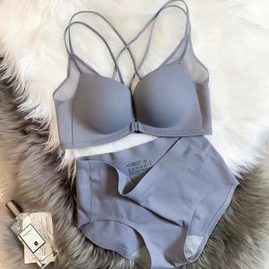 INTIMA บราและกางเกงชั้นในดันปิดด้านหน้าสำหรับผู้หญิงสวยหัวเข็มขัดด้านหน้ามันไร้รอยต่อชุดชั้นในไร้สายบราเลตต์ปรับ Comfort ได้