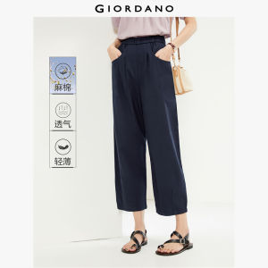 GIORDANO ผู้หญิง กางเกงลินินผ้าฝ้ายน้ำหนักเบากางเกงเอวยางยืดแฟชั่นสบายๆกางเกงหลวมๆ Free Shipping 13424329