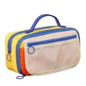 QFV5F ความจุขนาดใหญ่ กระเป๋าดินสอผ้าแคนวาส หลายชั้น ซิป กระเป๋าแต่งหน้า หลายฟังก์ชัน แบบพกพา กระเป๋าดินสอ นักเรียน