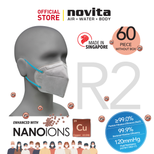4-Ply | Made in Singapore | novita Nano Copper Ions Surgical Respirator R2 Earband KN95 (60pcs without box)
