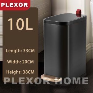 Plexor Bathroom Trash Can with Soft Close Lid 10L Foot Pedal Garbage Can with Removable Inner Bucket Stainless Steel Compact Metal Garbage Bin with Step Pedal Trash Can for Toilet Office Bedroom
