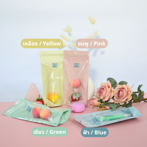 (50ใบ) ซองติดซิปก้นตั้ง หน้าใส หลังสีพาสเทล (พร้อมส่ง) (A08)
