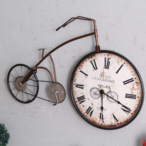VIEZO Bicycle Wall Clock Vintage Decor Retro Bike Design Clock with Roman Numerals Large Rustic Metal Art Timepiece for Living Room Kitchen Home Decor Antique Steampunk Bicycle Clock bicycle lover gift idea interior design