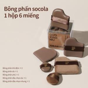 GUOXIAONIU Bánh quy socola Bông thoa phấn nền Bộ-Dụng cụ thẩm mỹ nhỏ gọn 6 mảnh & 5 mảnh với thiết kế hai lớp để trang điểm toàn bộ