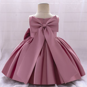MQATZ Pageant Child Ceremony Baptism 1 Year Birthday Dress For Baby Girl Solid Princess Party Dress Big Bow 2-10 Years L2009