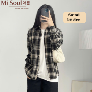 Áo Sơ Mi Phối Kẻ Nữ Dài Tay Cài Cúc Form Rộng BigSize Áo Sơ Mi Dài Tay Nữ Misoul 405