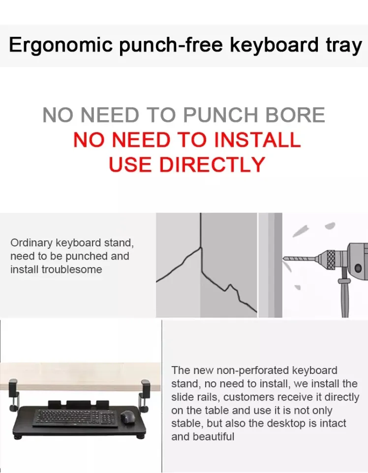 Keyboard Tray Stores Under Desk Desk Extender Ergonomic Clamp-on - View #3