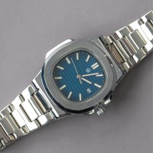 HB Jewelry CALYTHON Silver Strap Mens Square Watch Navy Blue Dial Stainless Steel Strap Formal Business Casual Wear Water Resistant Battery Operated Non Tarnish Hypoallergenic Watch