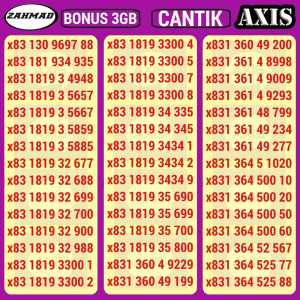 AXIS-A) NOCAN Axis Bonus Kuota kartu perdana nomor cantik triple AABB ABAB