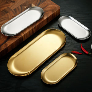 Nordic Style Gold Silver Stainless Steel Dessert Dining Plate Nut Cake Fruit Plate Towel Tray Snack Western Steak Kitchen Plate