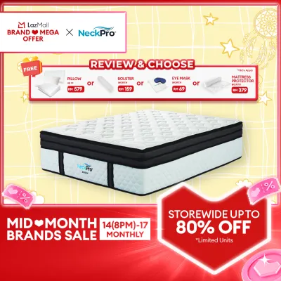 NeckPro Ariem Pocket Spring Mattress |16 Inches (40cm) | Natural Latex + HD PU Foam Plush Top Cushion | 10 Years Warranty | Olympus Series