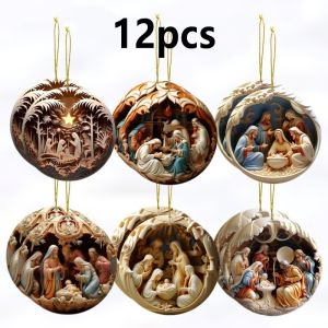 12Pcs Nativity Ornaments 2D Acrylic Nativity Tree Ornaments Christian Christmas Decor for Easter Window Party Winter Holiday Home Car