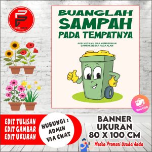 Banner Buang Sampah / Spanduk Dilarang Buang Sampah Sembarangan  Ukuran 80 x 100 cm