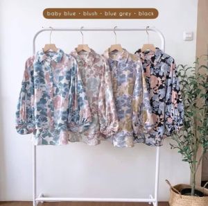 Mirabel Shirt Kemeja Balon Oversize Crinkle Motif Atasan Wanita Terbaru