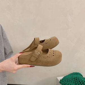 [Free Shipping] WomenS Summer Slip-On Mules With Inner Height-Increasing Thick Soles Breathable Hollow Design Soft Non-Slip Soles And Retro Perforated Style