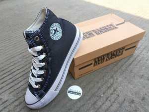 Sneakers Wanita New Basket Motif Polos Sol Tebal Gaya Korea Warna Navy