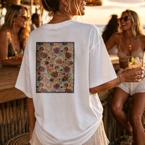 [Local Stock] HBESTY  Floral Colorful Rectangular Print White Crew Neck Fit T-shirt Casual Streetwear Soft Cotton High Quality Cotton Breathable Tops