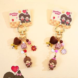 SEMATTI Beaded Buckle Monchichi Phone Charms Pendant Mini Heart Bag Charms  Handmade Cellphone Lanyard CCD Camera