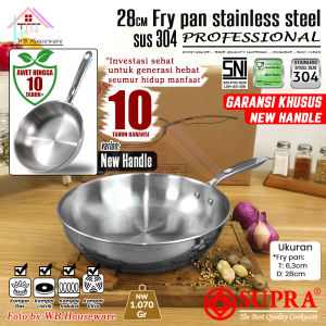 SUPRA New Panci fry pan 28 cm stainless SUS 304 professional series / semi stir wok / wajan penggorengan