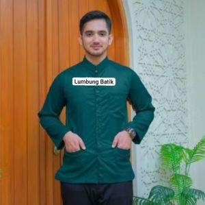 Koko haibah Polos Saku Depan warna Hijau Botol Bahan Toyobo Premium | Baju Koko Dewasa Termurah
