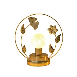 xpkQ Butterfly/Leaf Shape LED Night Light Hollow Out Round Ring Metal Table Lamp Warm Lighting Iron Material Decorative Light Bedside 8N6Y2