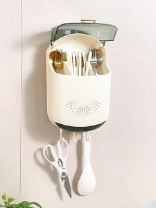 Wall Mounted Cutlery Storage  Chopsticks Cage Spoon Fork Utensils Rack Holder Penyimpan Kutleri