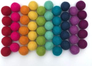 Rainbow Large Felt Balls Montessori Wool Pom Poms for Baby Crafts Cats Essential Oils Felting & Garland 7 ROYGBIV Colors 4 CM (1.75-2") Jumbo Size Muslin Storage Bag