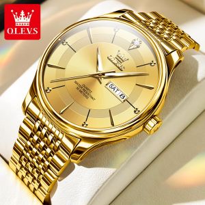 OLEVS Watch For Men Original Waterproof Business Casual Imported Movement Luxury Stainless Steel Strap Dual Calendar Display With Free Box