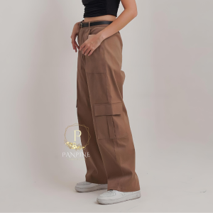 Celana Kulot Cargo Wanita Highwaist Jumbo 100 KG Katun Strech Import