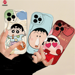PENGER Casing hp iPhone 11 12 14 13 12 Pro Max XR iPhone 7Plus iPhone 15 Pro Max X XS Max 6s 7 8 6 Plus SE 2020 Kartun Azhu Lembut 3D Wavy Curved Edge Crayon Shin-Chan Case Cover