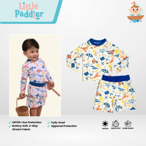 Little Paddler Enzo UPF 50+ Boys Rash Guard Set | Long Sleeve Top & Stretch Swim Shorts | 6M–7Y