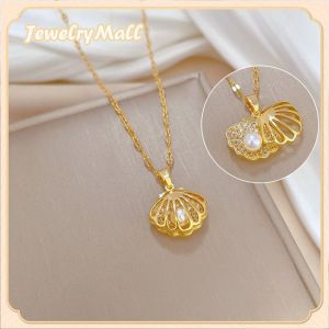 24k saudi gold necklace pawnable micro-set zircon strands hollow shell Freshwater pearls necklace for women gift