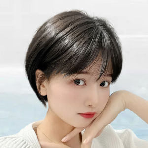 วิกผมบ๊อบสั้น แบบเต็มหัว วิกผมซอยสั้น วิกผมสั้นตรง มีหน้าม้า เหมือนจริง สไตล์เกาหลี สําหรับผู้หญิ ทนความร้อน ด้านในปรับระดับได้