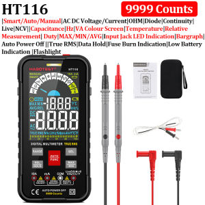 HT116/HT112B Digital Smart Multimeter Voltmeter 9999 Counts Ture RMS NCV DC AC Voltage Current Duty Hz Ohm Capacitance Frequency Temperature Measurement Color Display