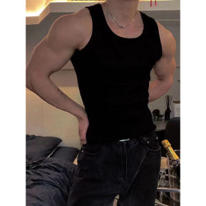 VINTLOOK เสื้อเชิ้ตแขนสั้นผู้ชายเสื้อยืดแขนกุดลำลองหลวมสีทึบ