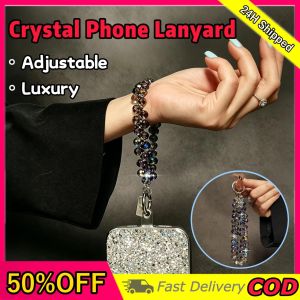 Luxury Crystal Phone Lanyard High-End Chain Beaded Wristband Lanyard with Clip Phone Bag Accessories