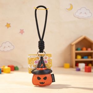 FXUP Phim hoạt hình Dây Chuyền Hình Bóng Ma Bí Ngô Da PU Di động Móc khóa bằng da Dễ thương Làm thủ công Móc khóa trang trí túi xách Quà tặng Halloween