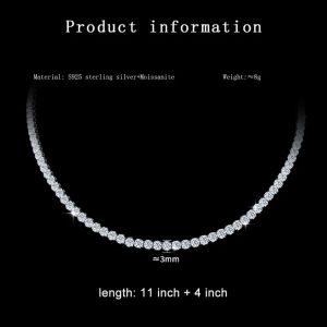 Kanolan GRA Certified 3mm Moissanite Tennis Necklace Adjustable Solid 925 Sterling Silver Diamond Tennis Necklaces for Women Man