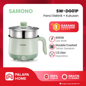 SAMONO Electric Pan SW-DG01P | Panci Listrik 15 Liter Teflon Keramik Kukusan Low Watt Multifungsi