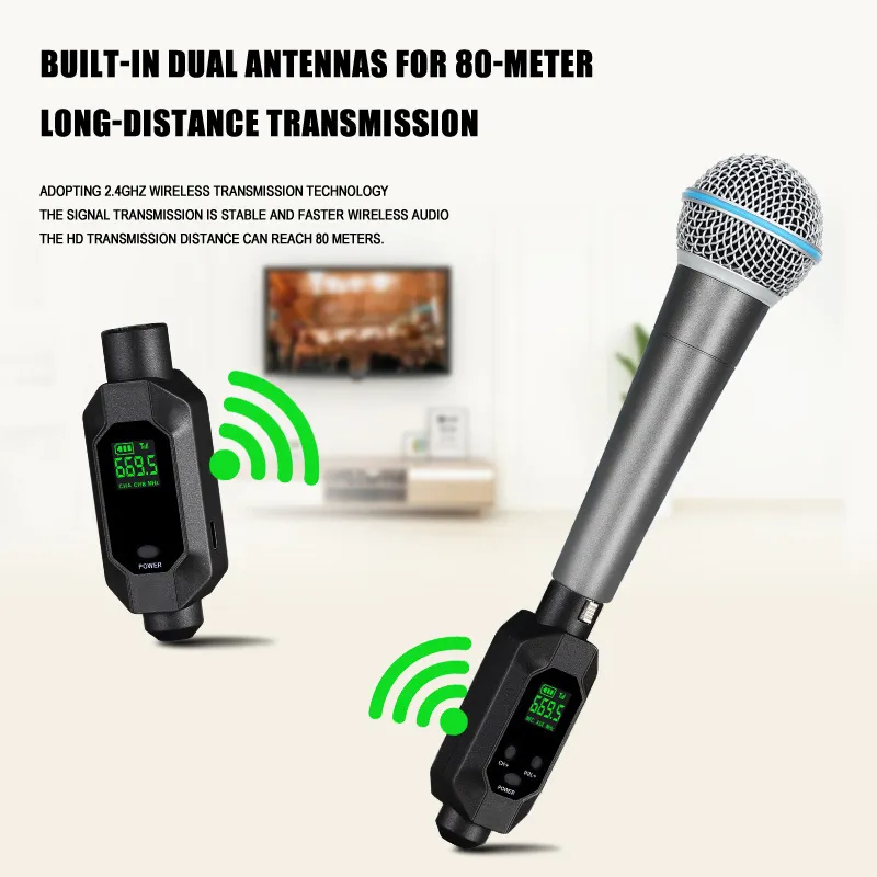 Wireless Microphone System - 2.4Ghz XLR Transmitter & Receiver For Mics, Guitars & Audio Equipment