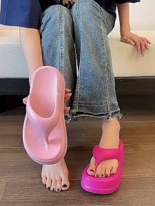 [Free Shipping] Womens Wedge Heel Thick-Soled Flip-Flops for Summer Outdoor Wear Height-Increasing EVA Sandals Beach Slippers