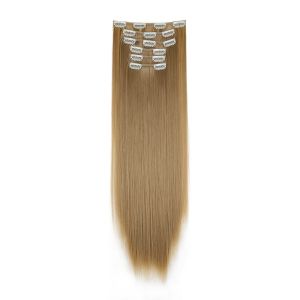 OMQAIO 6pcs/set 24inch 16 kẹp tóc nối Tổng hợp Tóc Giả Tóc Đen Vàng Thời trang Dày Kiểu Tóc Thẳng Dài Dành cho Nữ