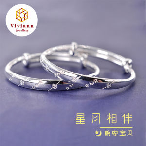Viviann Original Design S999 Sterling silver Star Moon Handmarked Bracelet for Kids Childrens Bracelet Photo Studio Gifts Newborn Gifts Children Birthday Gifts Scientific Souvenirs Baby Gift