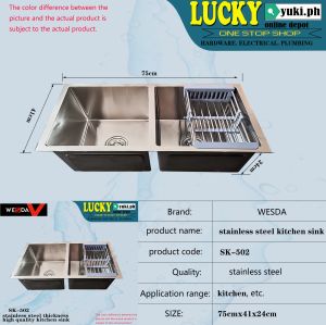 SK-502 WESDA STAINLESS STEEL DOUBLE KITCHEN SINK HIGH QUALITY WITH STRAINER