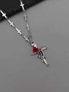 Alloy Rose Crucifix Pendant Necklace For Everyday Wear Religious Symbol Gift With Adjustable Chain Design