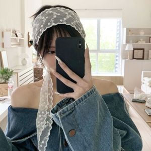 GFBB Pastoral Style Lace Hair Band Soft Wrap Adjustable Bow Headband Vintage Turban Accessories Lace Scarf Outdoor